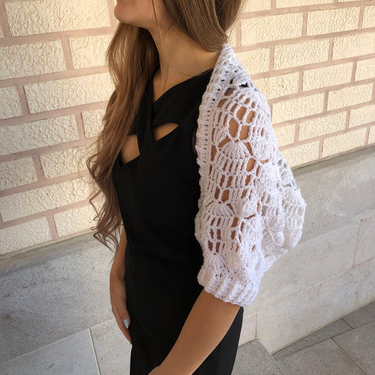 White Wedding Shrug | Bridal Dress Topper | Lace Crochet Bolero by Garust