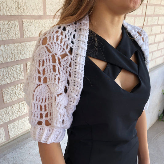 White Wedding Shrug | Bridal Dress Topper | Lace Crochet Bolero by Garust