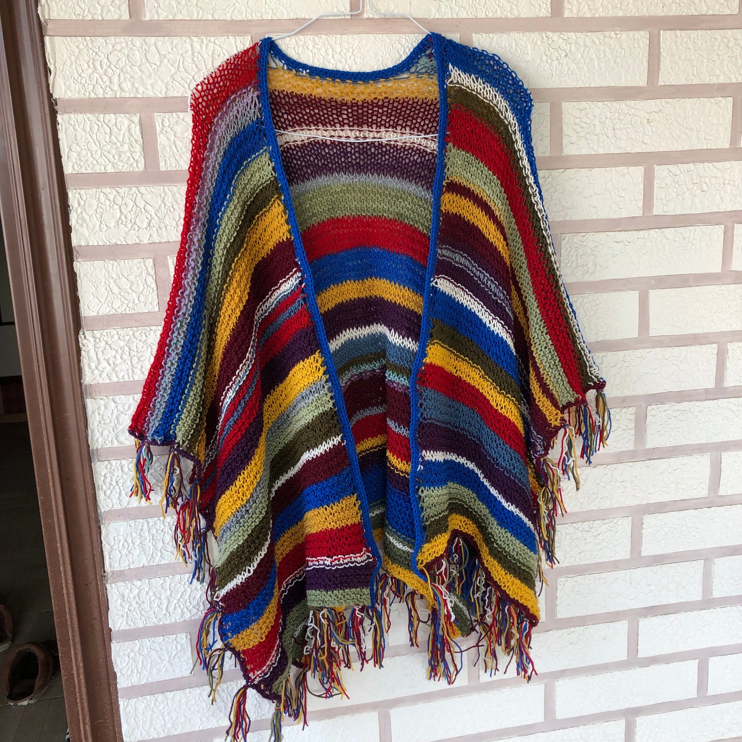 Boho Festival Poncho Wrap | Multicolour Striped Fringe Poncho by Garust