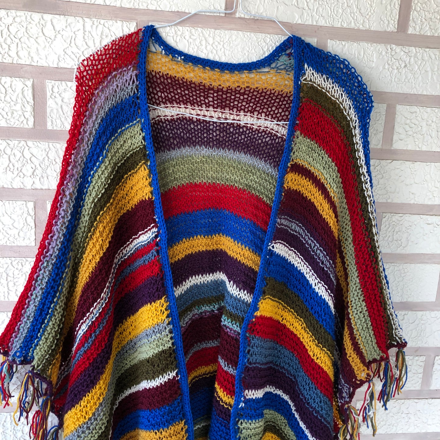 Boho Festival Poncho Wrap | Multicolour Striped Fringe Poncho by Garust