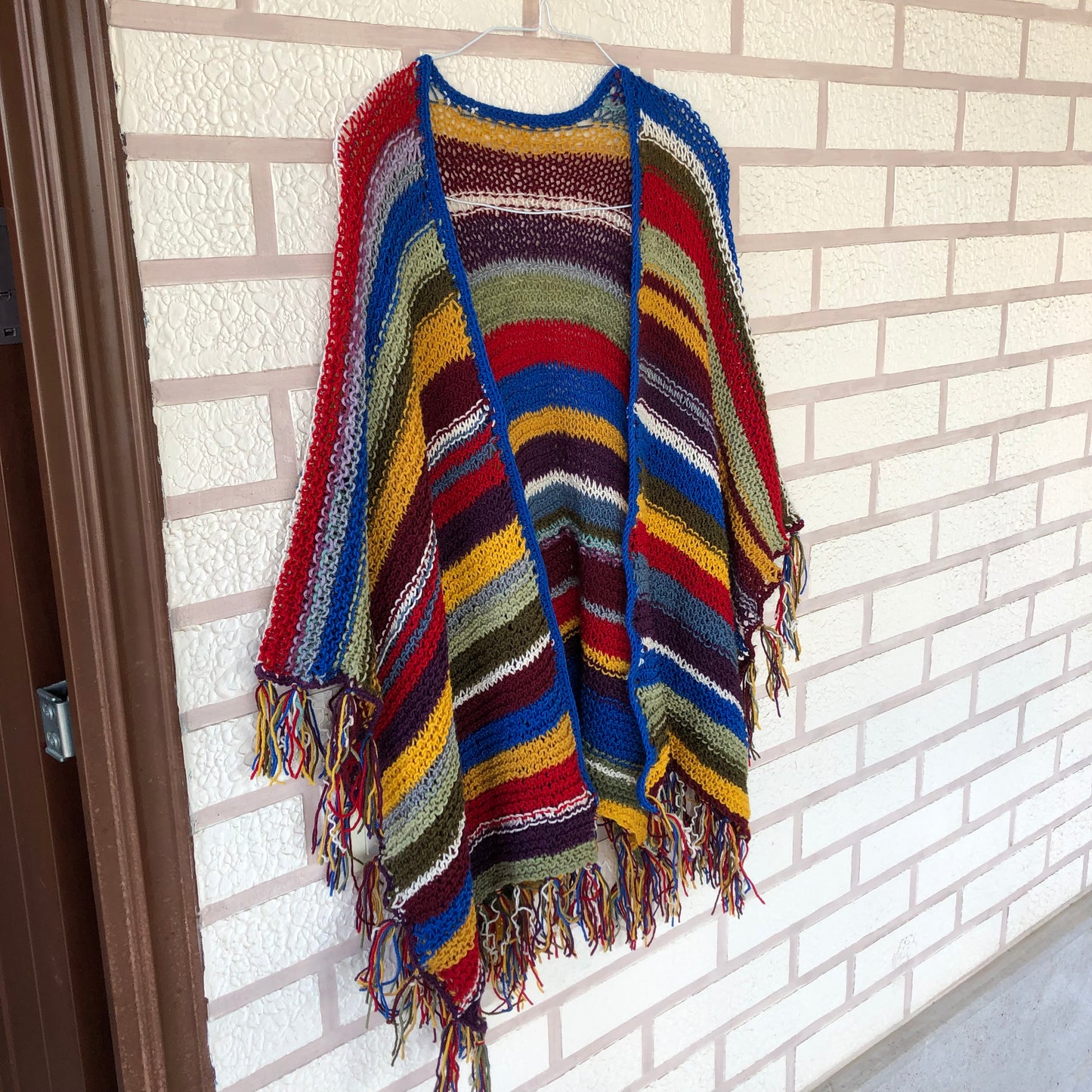 Boho Festival Poncho Wrap | Multicolour Striped Fringe Poncho by Garust