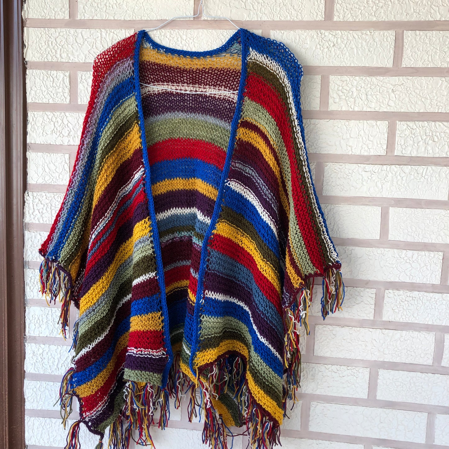Boho Festival Poncho Wrap | Multicolour Striped Fringe Poncho by Garust
