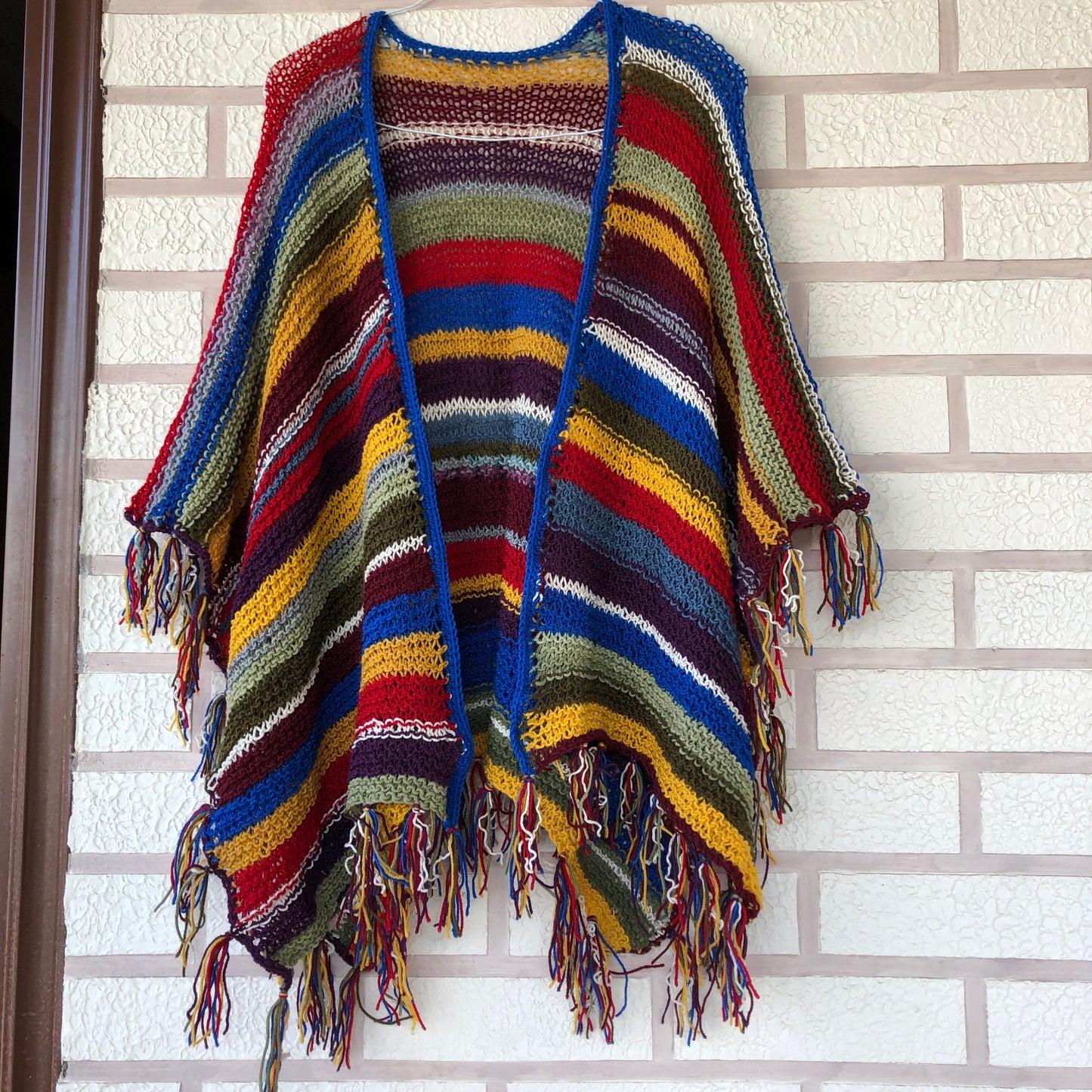 Boho Festival Poncho Wrap | Multicolour Striped Fringe Poncho by Garust