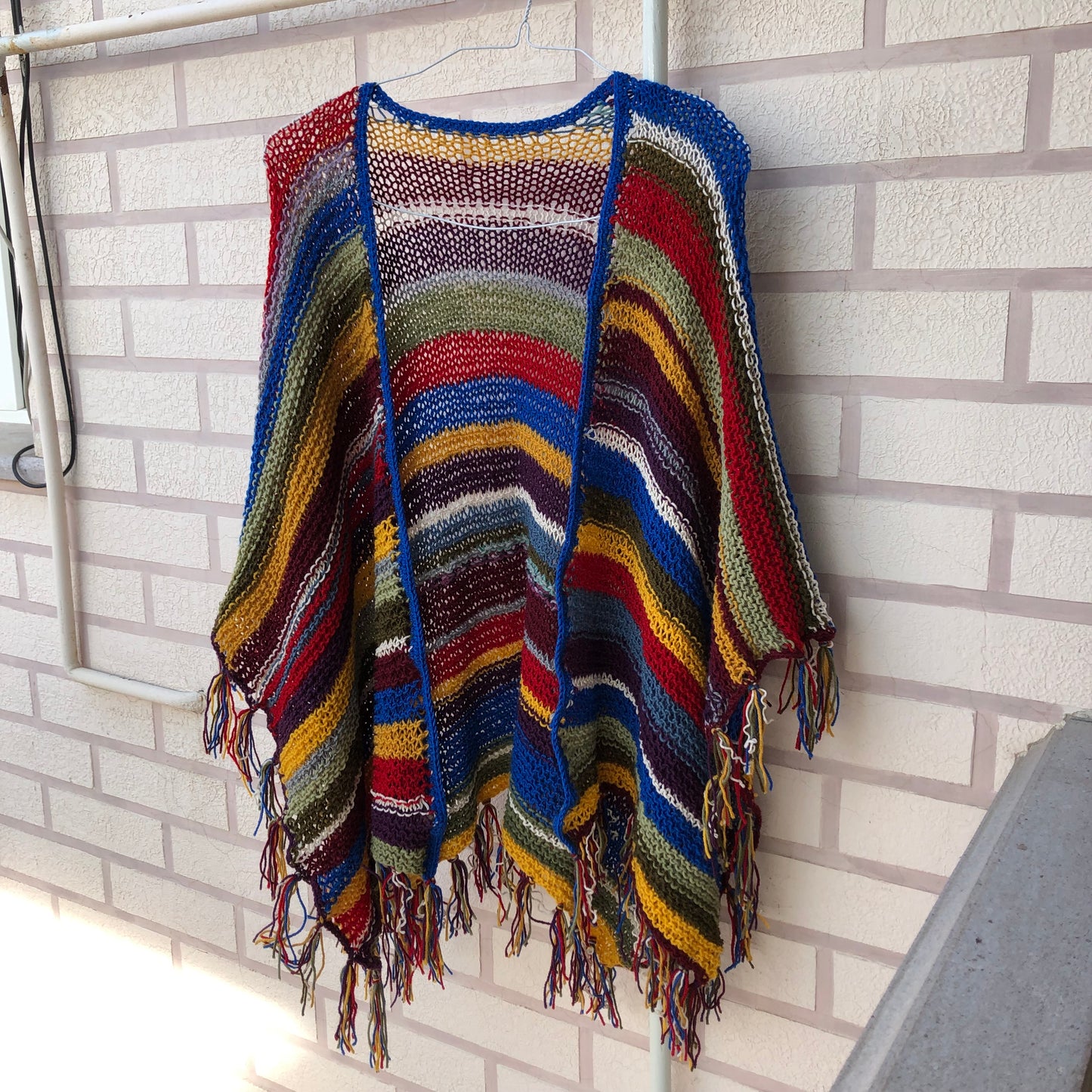 Boho Festival Poncho Wrap | Multicolour Striped Fringe Poncho by Garust
