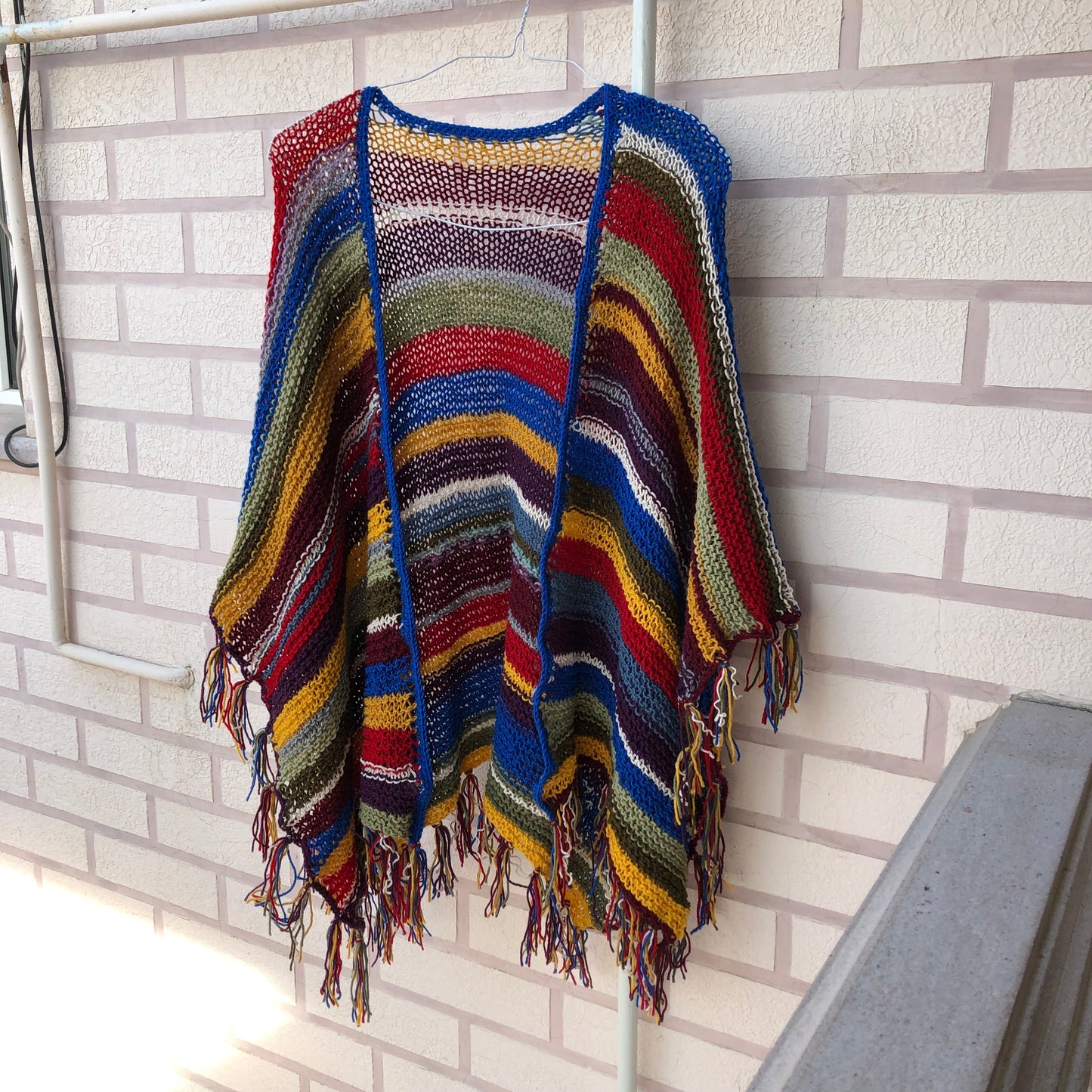Boho Festival Poncho Wrap | Multicolour Striped Fringe Poncho by Garust