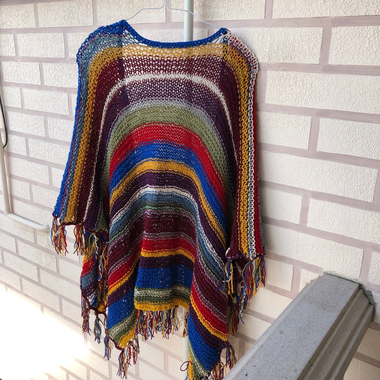 Boho Festival Poncho Wrap | Multicolour Striped Fringe Poncho by Garust