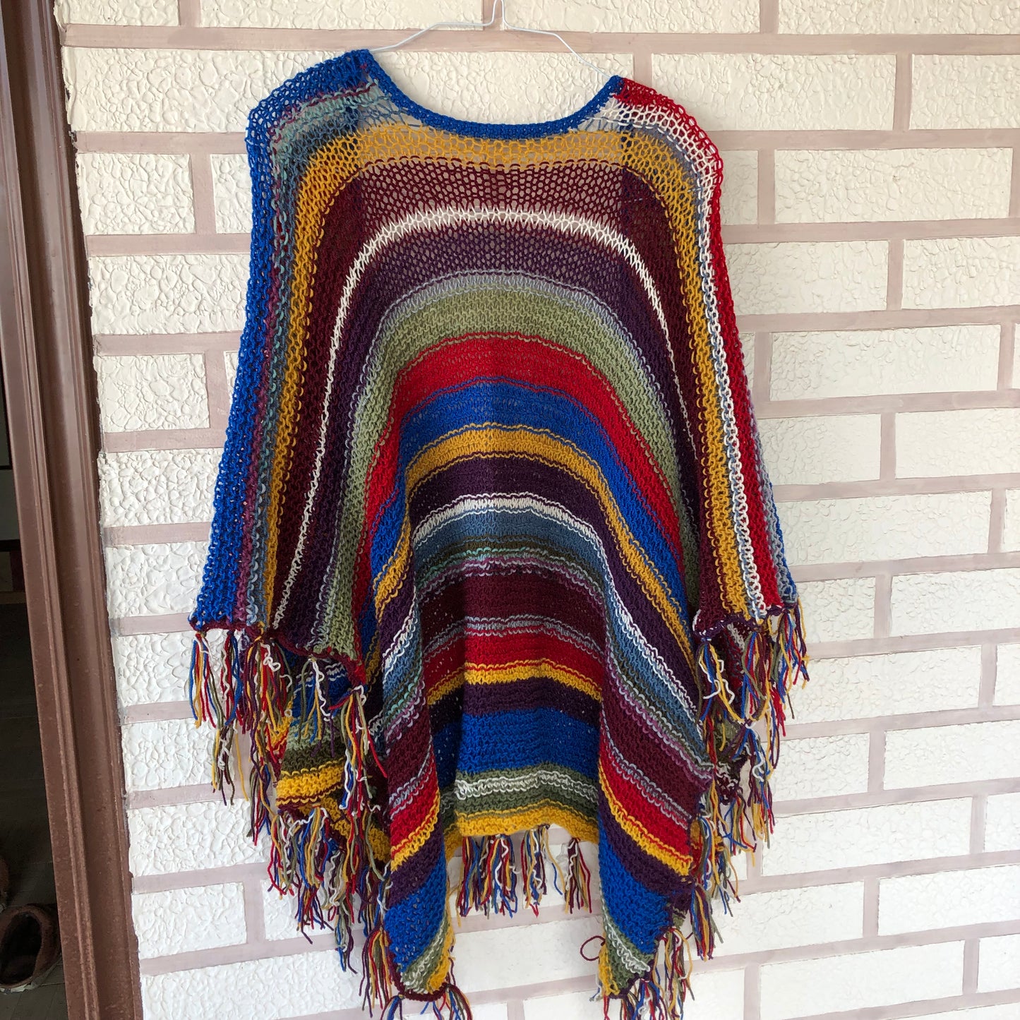 Boho Festival Poncho Wrap | Multicolour Striped Fringe Poncho by Garust