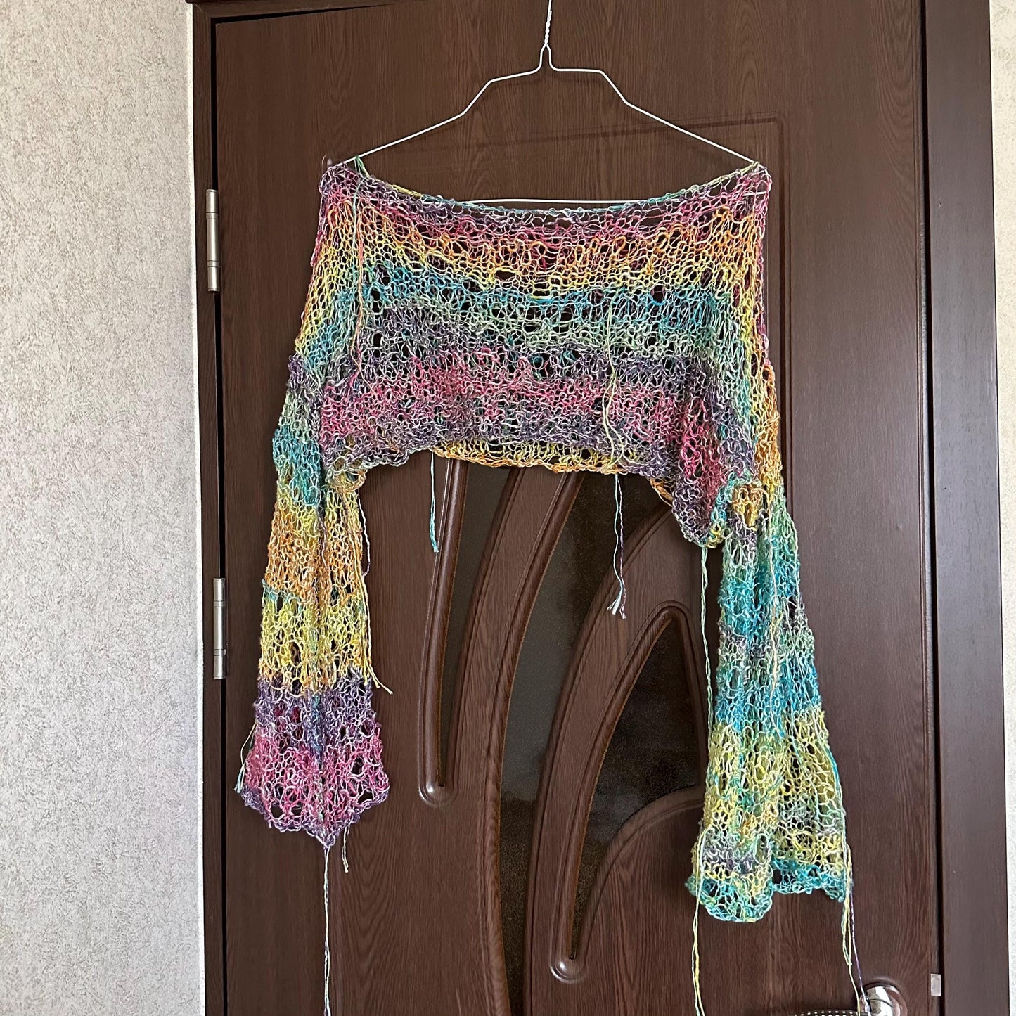 Rainbow Cool Festival Distressed Long Sleeve Crop Top Sweater for Women’s by Garust