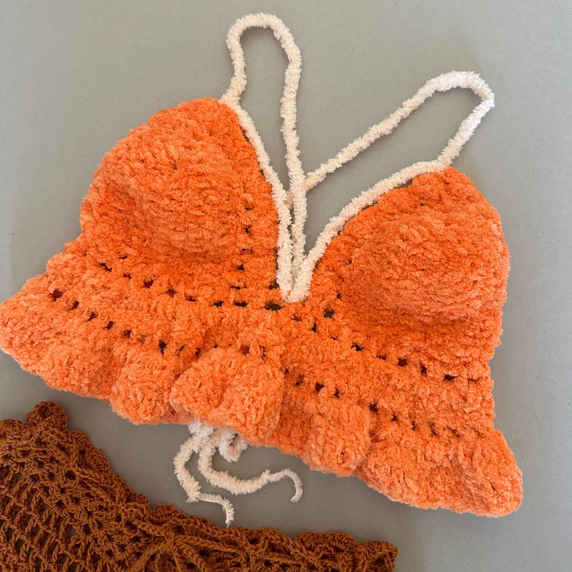 Festival 3 pcs Crochet Outfit Set Plushie Crop Top Mesh shorts Bandana Headpiece Set by Garust
