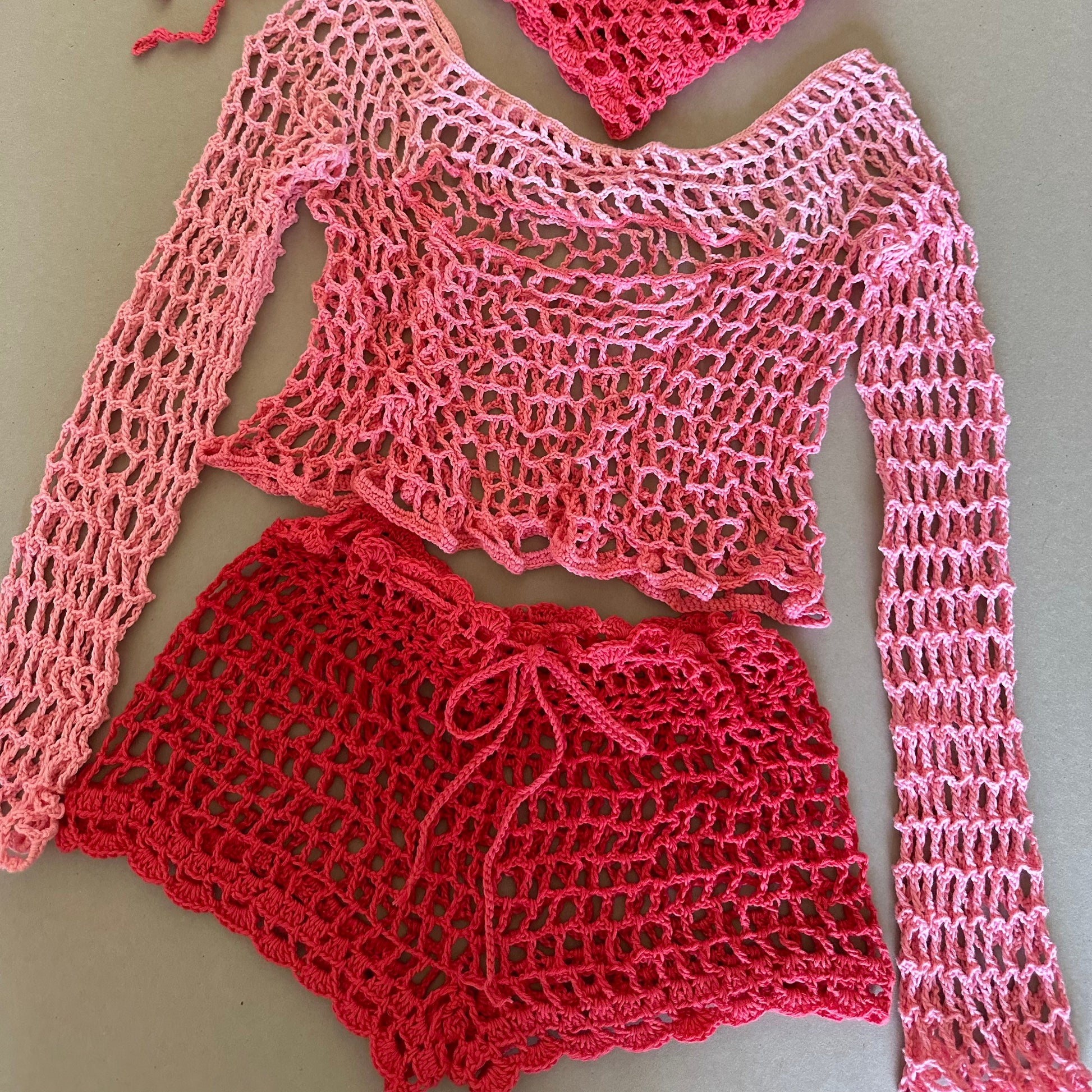 Net Long Sleeve Cut Out Open Front Top Mesh Shorts and Bandana 3 pcs Set Vacation Outfit for Women’s by Garust
