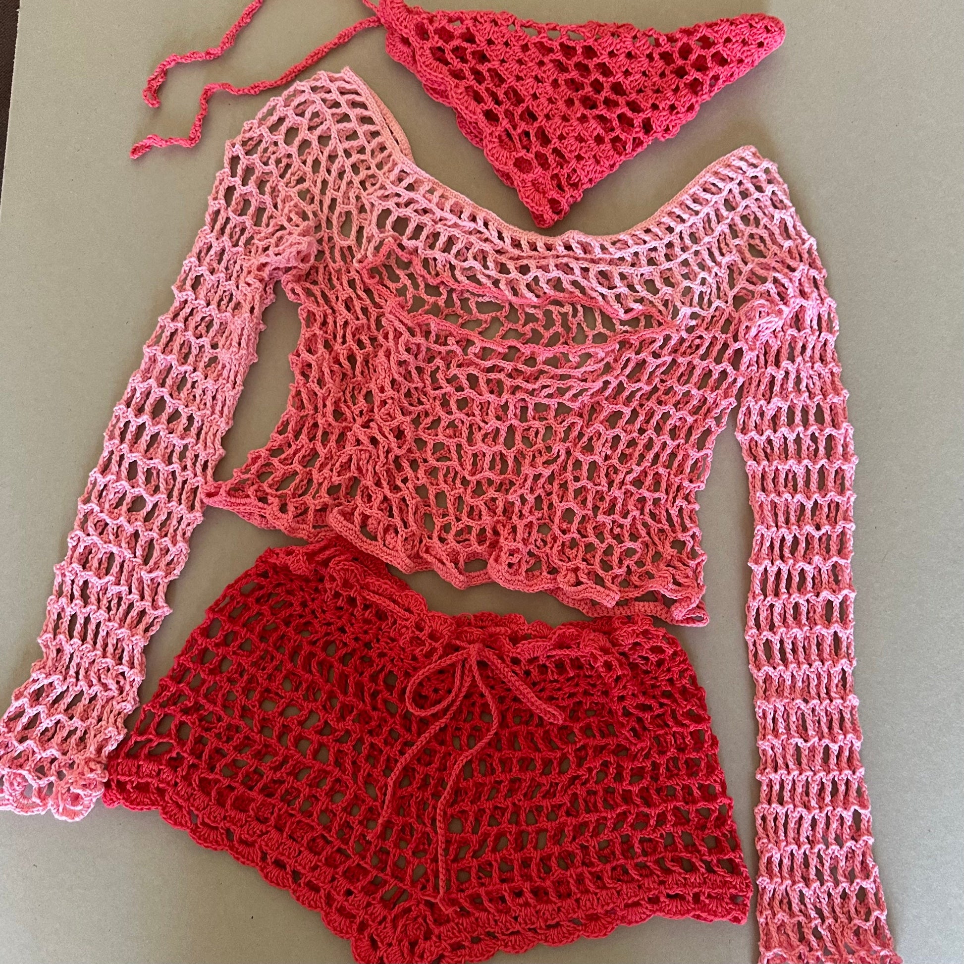 Net Long Sleeve Cut Out Open Front Top Mesh Shorts and Bandana 3 pcs Set Outfit for Women’s by Garust