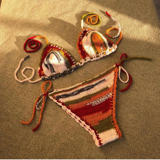 Crochet Bikini Set Ibiza Outfit Two Piece Classic Handmade Bikini Crochet Swimwear Cut Out Bikini Knit Festival Triangle Bikini Swim Suit
