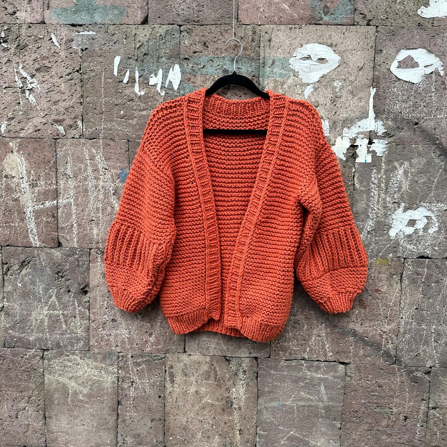 Chunky knit ripped cardigan Thick open front puff sleeves cardigan woman Wide sleeve cropped sweater cardigan Wool knit cardigan gift her