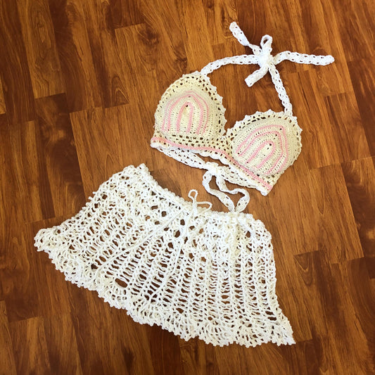 Festival Two Piece Set Outfit Bralette and Mesh Mini Skirt for Women’s by Garust