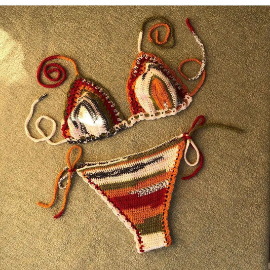 Crochet Bikini Set Ibiza Outfit Two Piece Classic Handmade Bikini Crochet Swimwear Cut Out Bikini Knit Festival Triangle Bikini Swim Suit