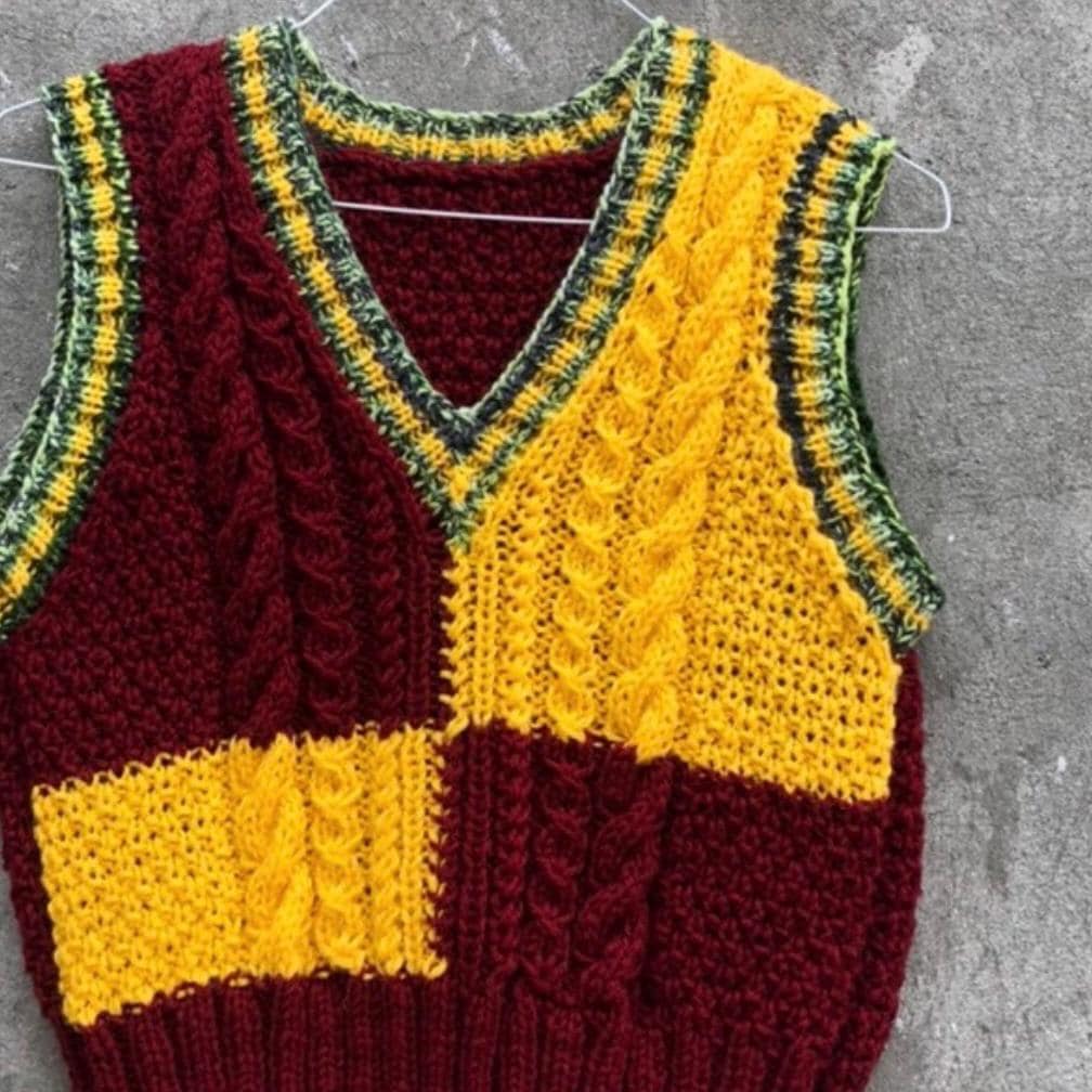 Wool Chunky Knit Colour Block V Neck Vest for Women by Garust