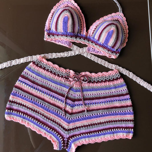 Festival Two Piece Bra Top and Shorts Crochet Outfit for Women’s by Garust