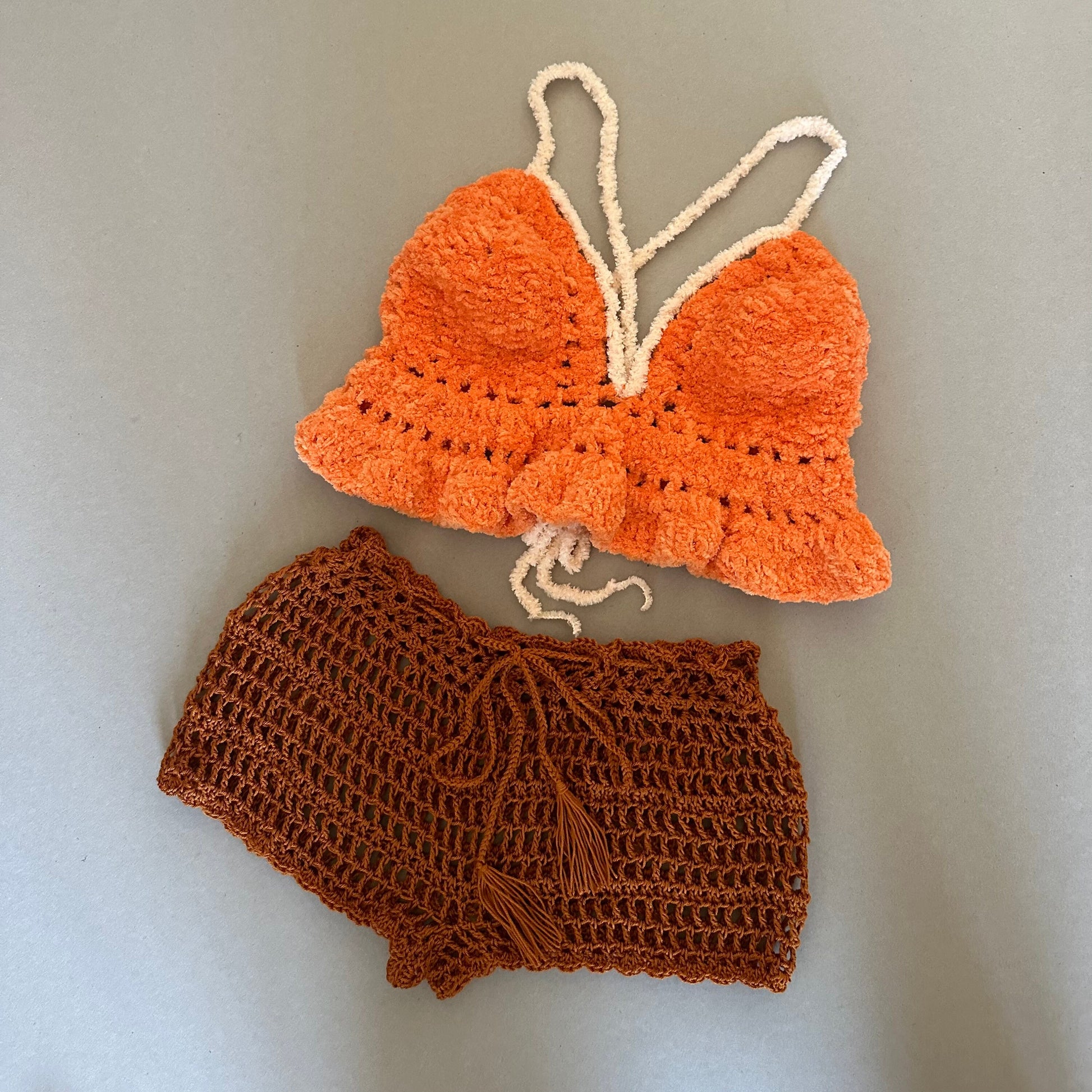 Festival Crochet Outfit Set Plushie Crop Top Mesh shorts by Garust