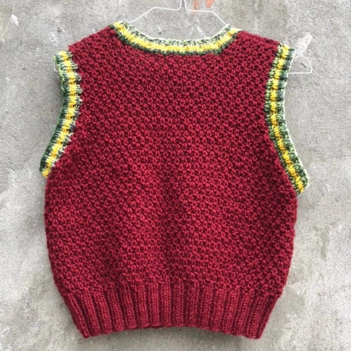 Handmade Wool Chunky Knit Colour Block V Neck Sweater Vest for Women by Garust