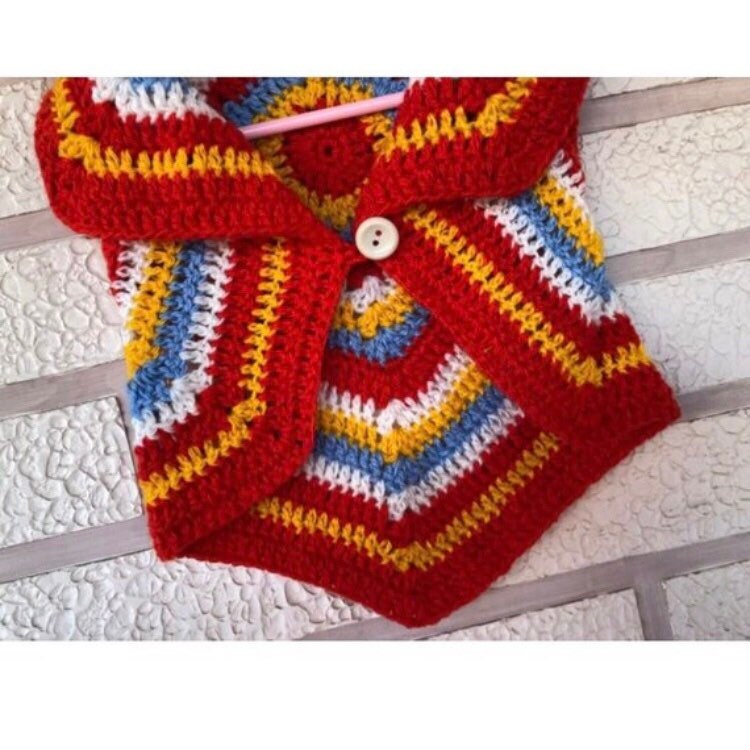 Baby crochet vest pattern Boho baby girl sleeveless cardigan Multi color striped crochet cardigan pdf Baby fall cocoon cardigan circle vest