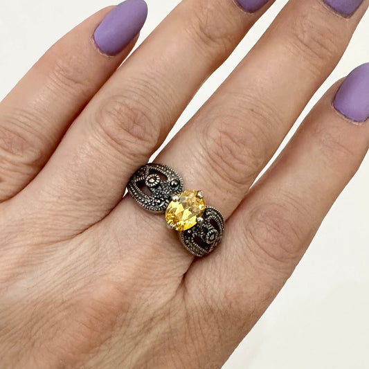 Sterling Silver Marcasite Ring CZ Armenian Jewelry Art Deco Marcasite Jewelry Handmade Gift for Women Mom Granny Armenian Gifts