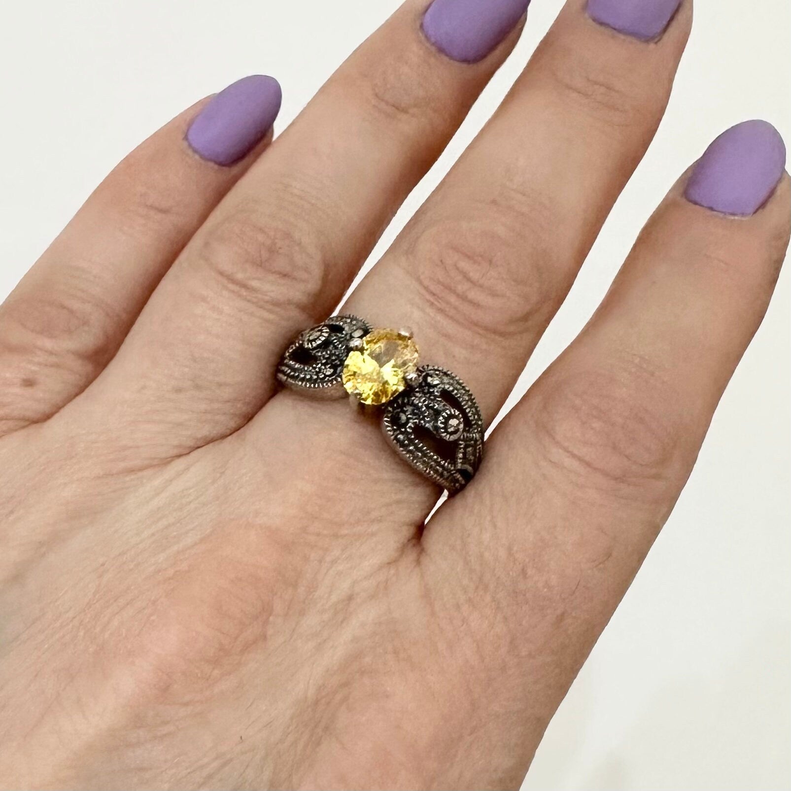 Sterling Silver Marcasite Ring CZ Armenian Jewelry Art Deco Marcasite Jewelry Handmade Gift for Women Mom Granny Armenian Gifts