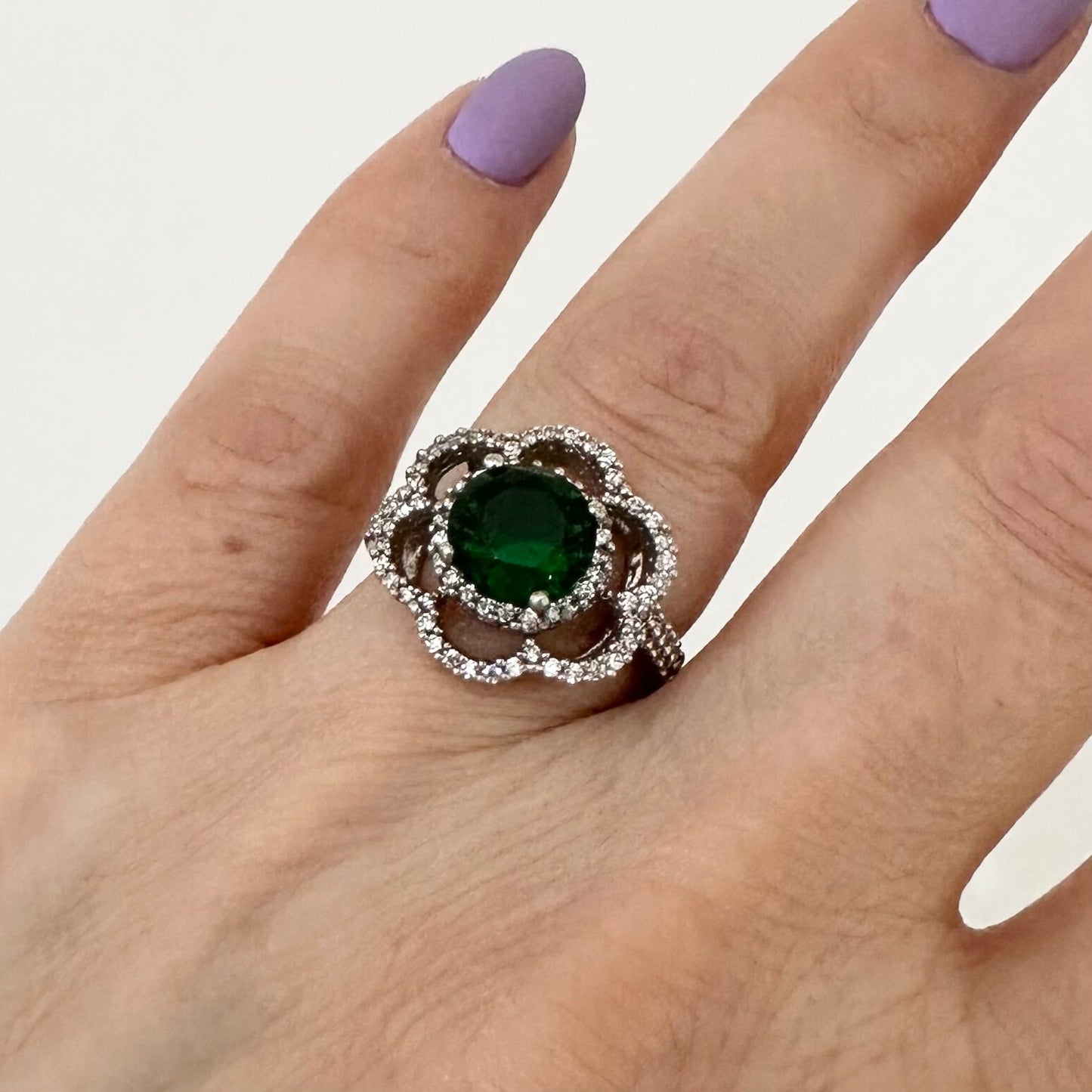 Green CZ Sterling Silver Flower Ring for Women’s by Garust