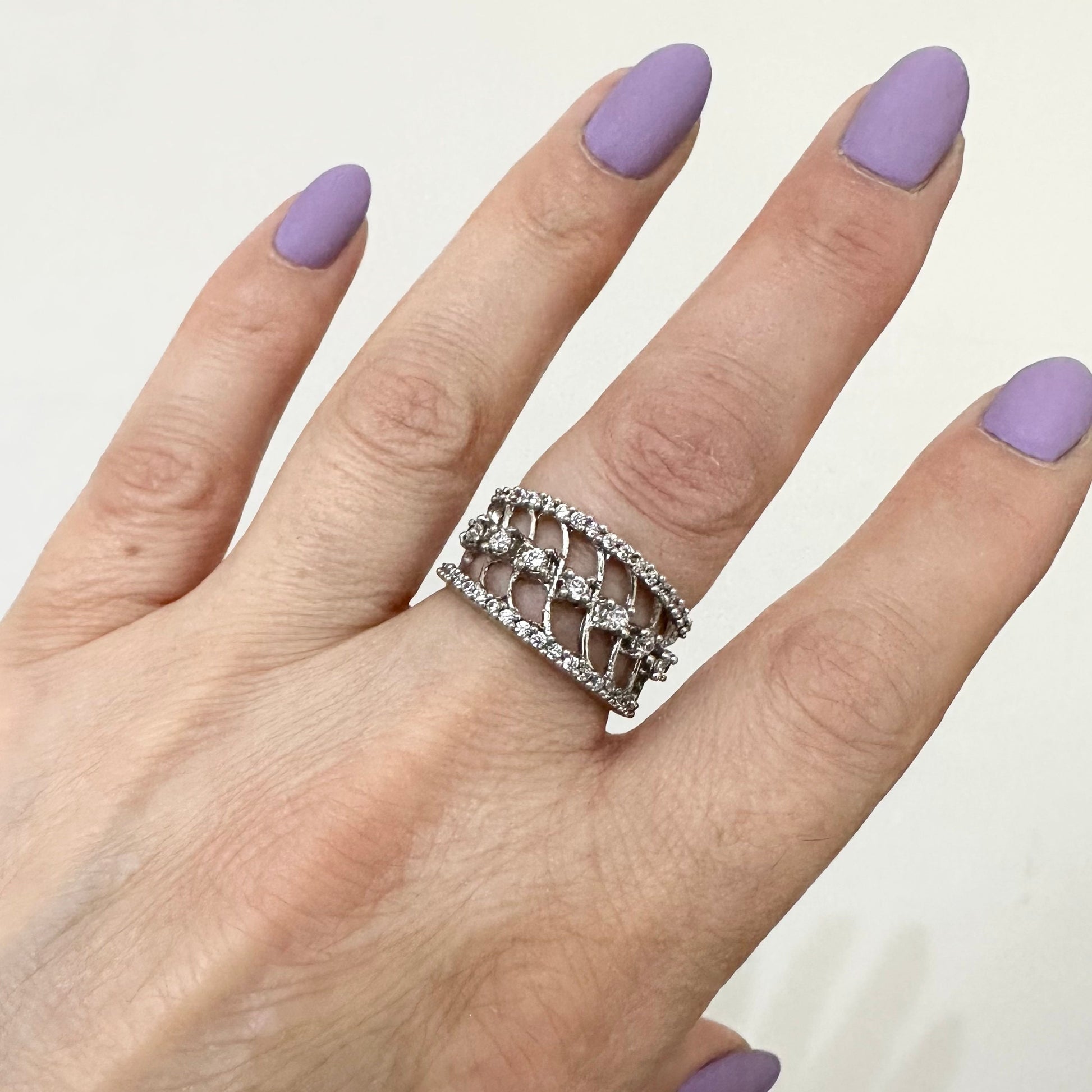 Wide Sterling Silver CZ Filigree Ring for Women by Garust