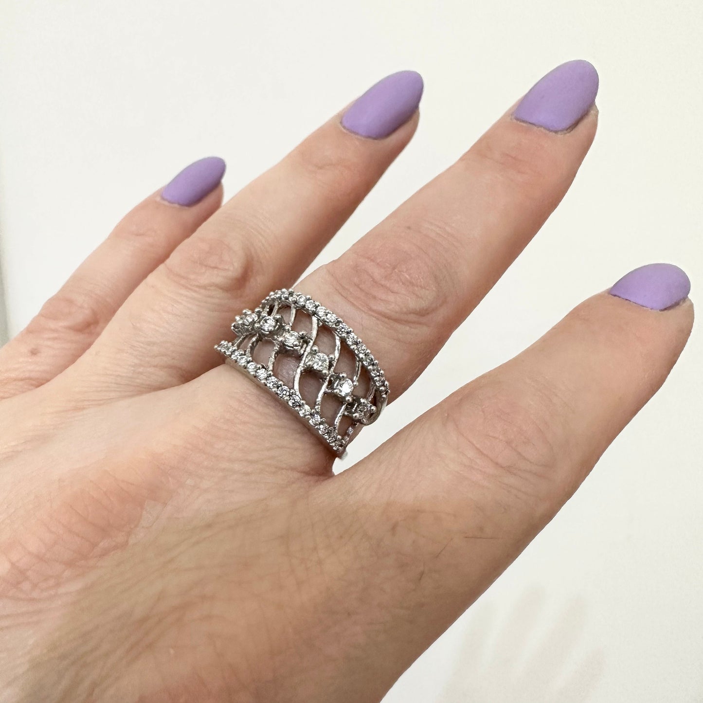 Wide Lace Sterling Silver CZ Filigree Ring for Women by Garust
