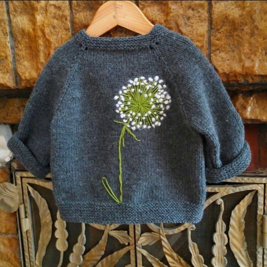 Baby hand embroidered dandelion sweater Knitted baby girl pullover all sizes Cute baby clothing handmade photo prop Unique baby shower gift