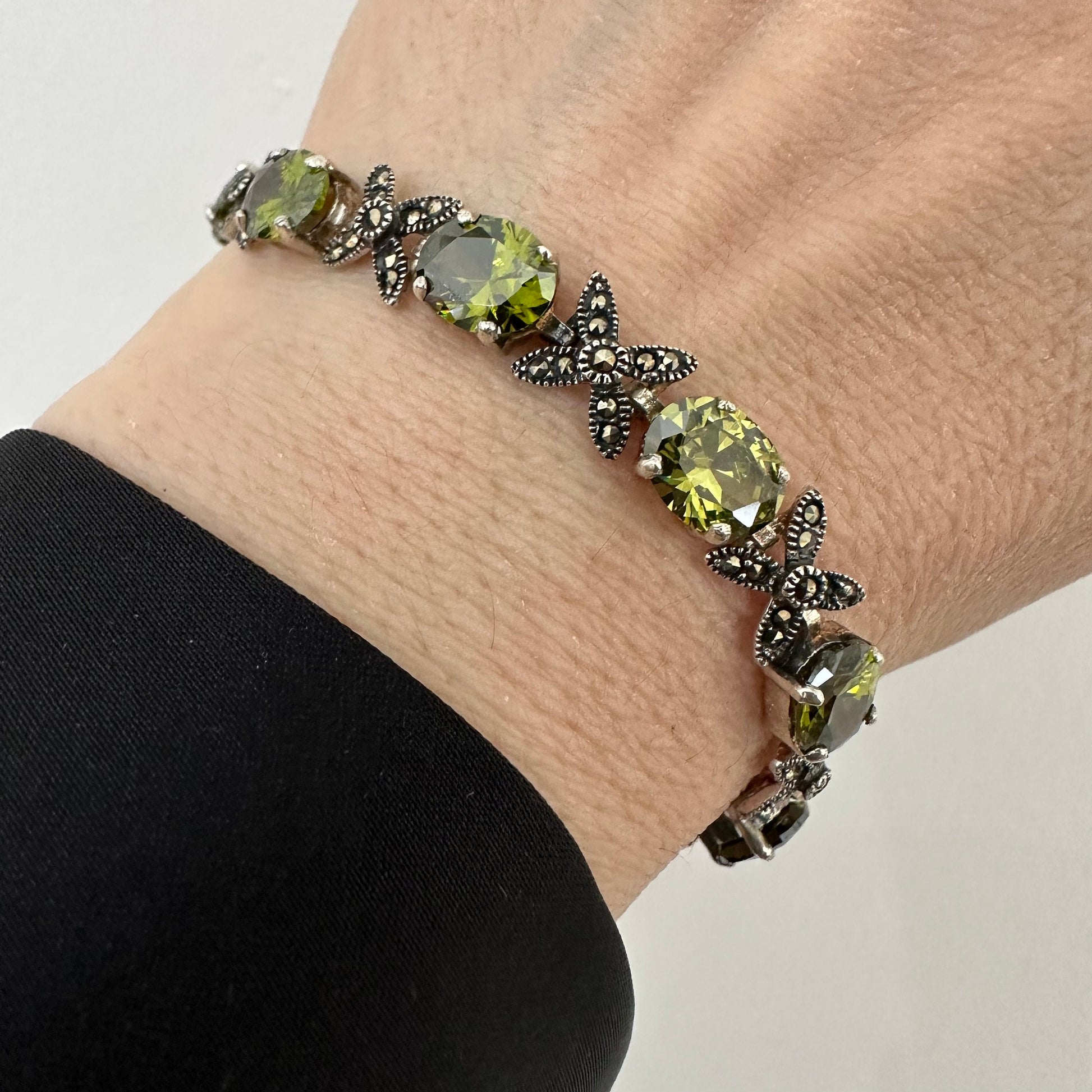 Marcasite Bracelet Green CZ Sterling Silver Jewelry for Women’s by Garust