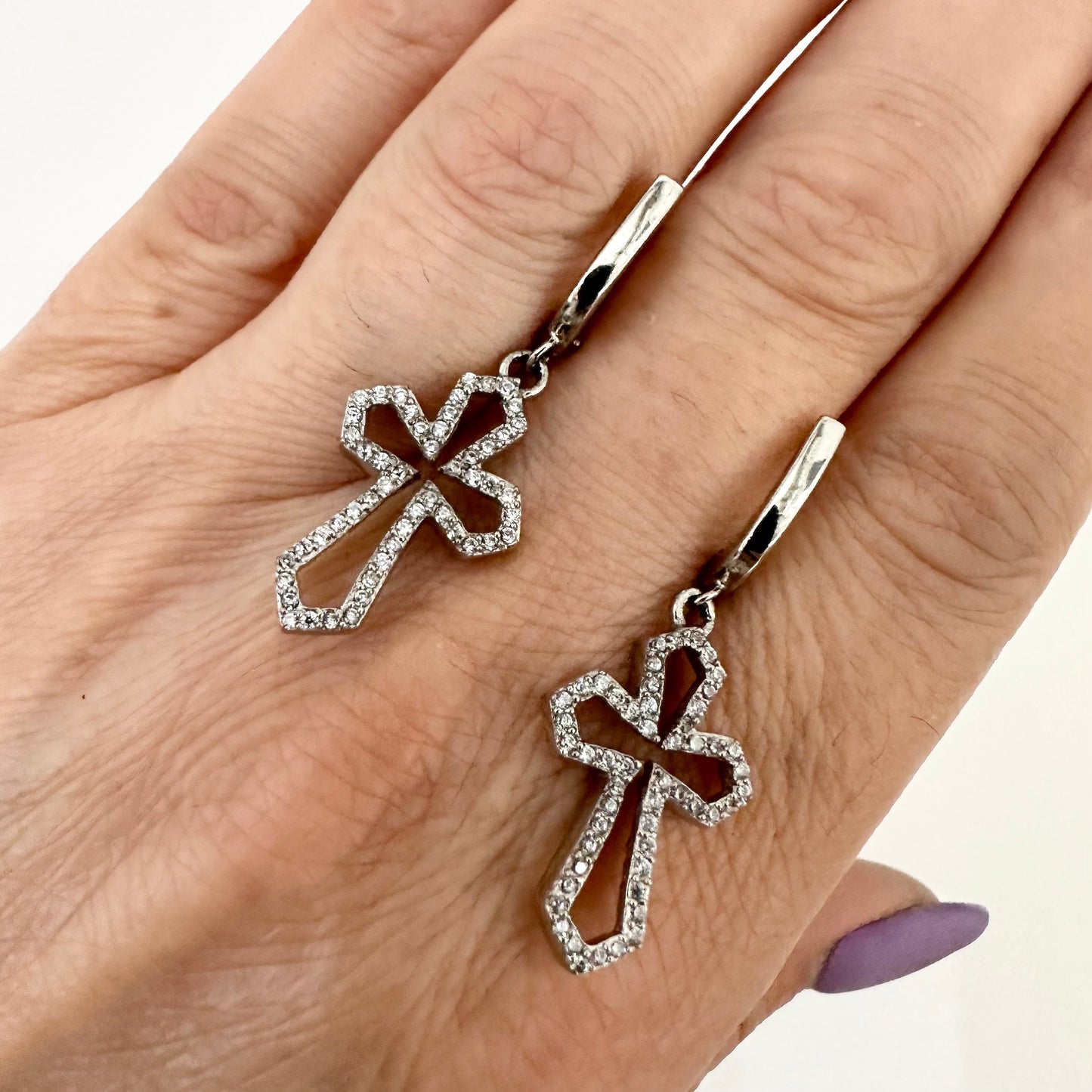CZ Cross Dangle Drop Earrings Sterling Silver 925 by Garust