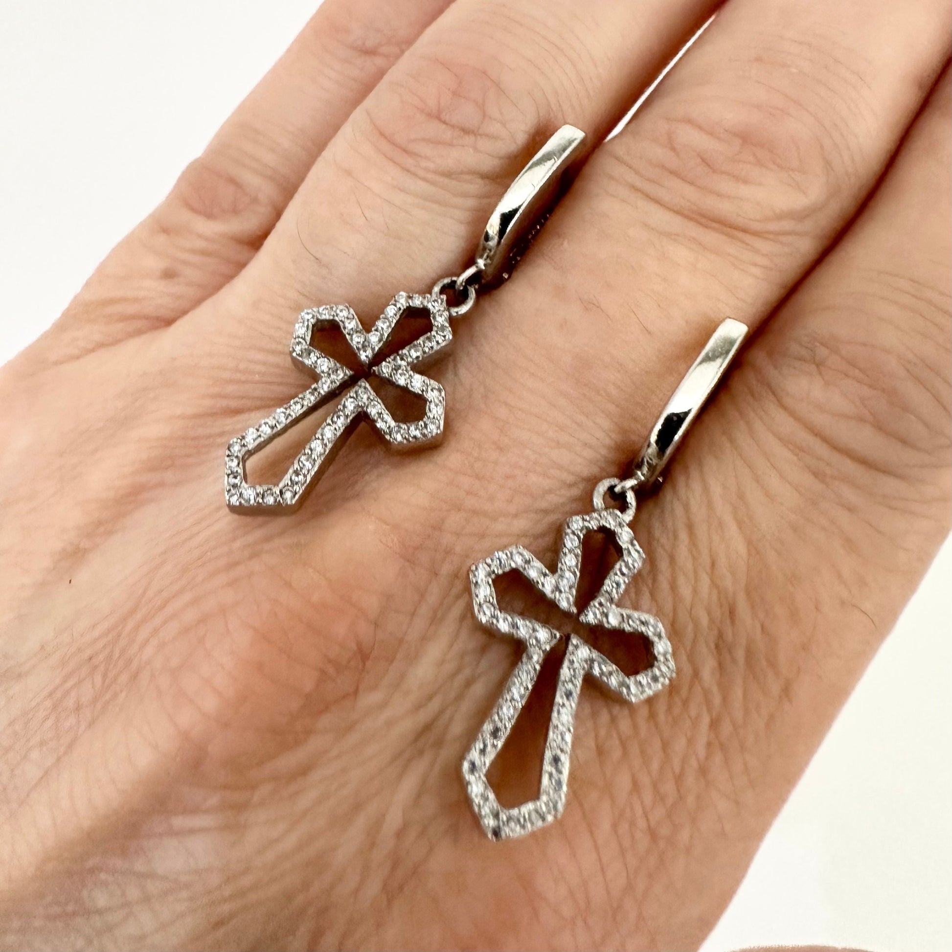 Cubic Zirconia Cross Dangle Drop Earrings Sterling Silver 925 by Garust