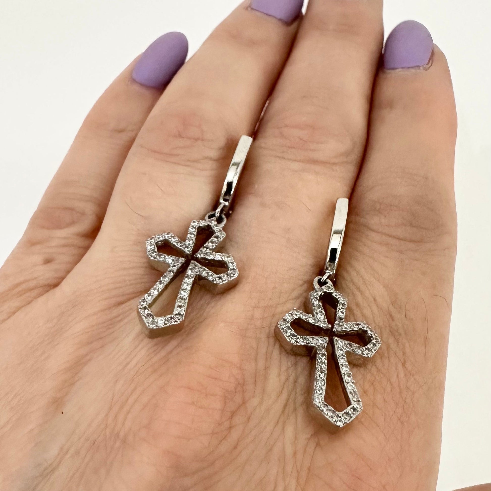 Cross Dangle Drop Earrings Sterling Silver by Garust