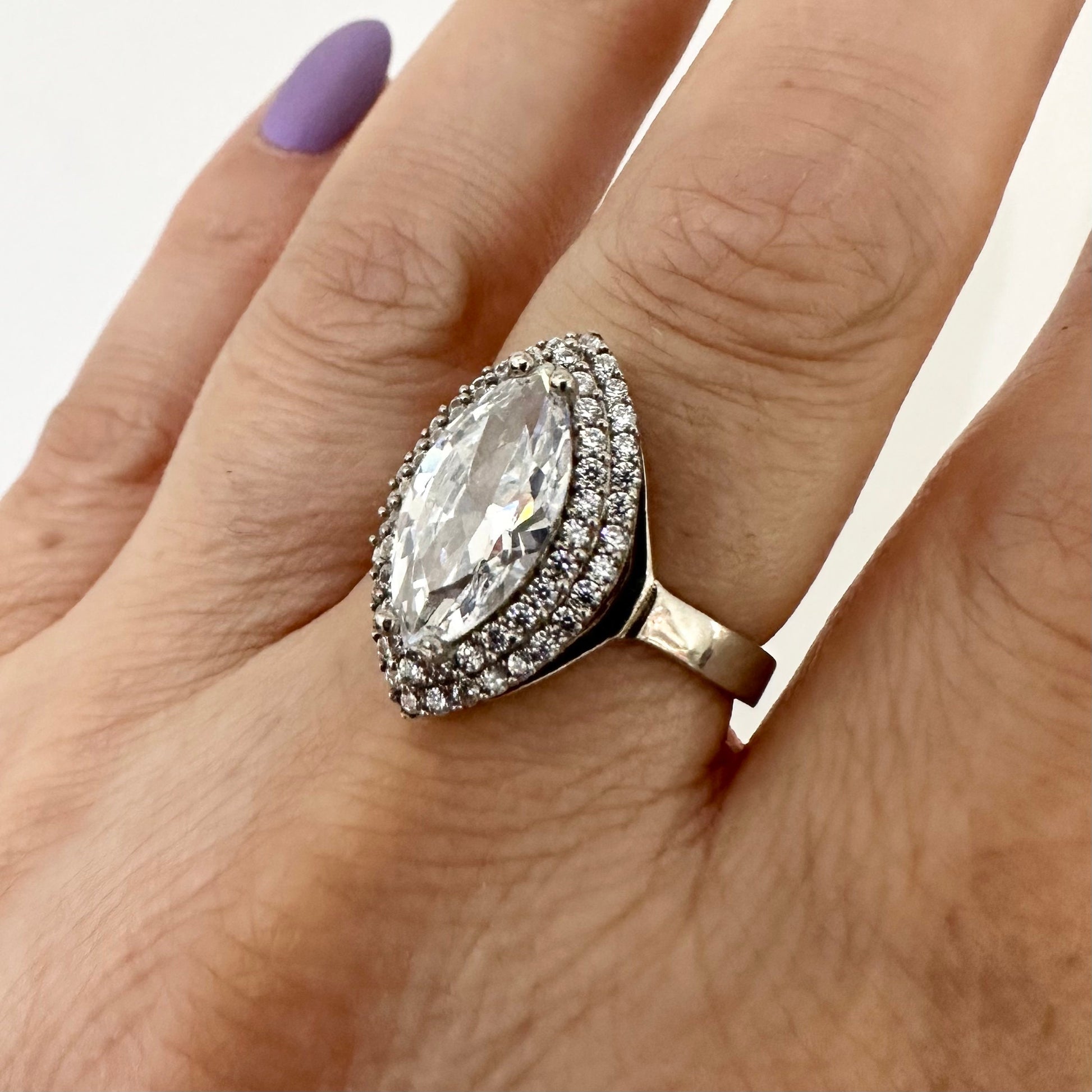 925 CZ Sterling Silver Marquise Cut Cocktail Ring for Women by Garust
