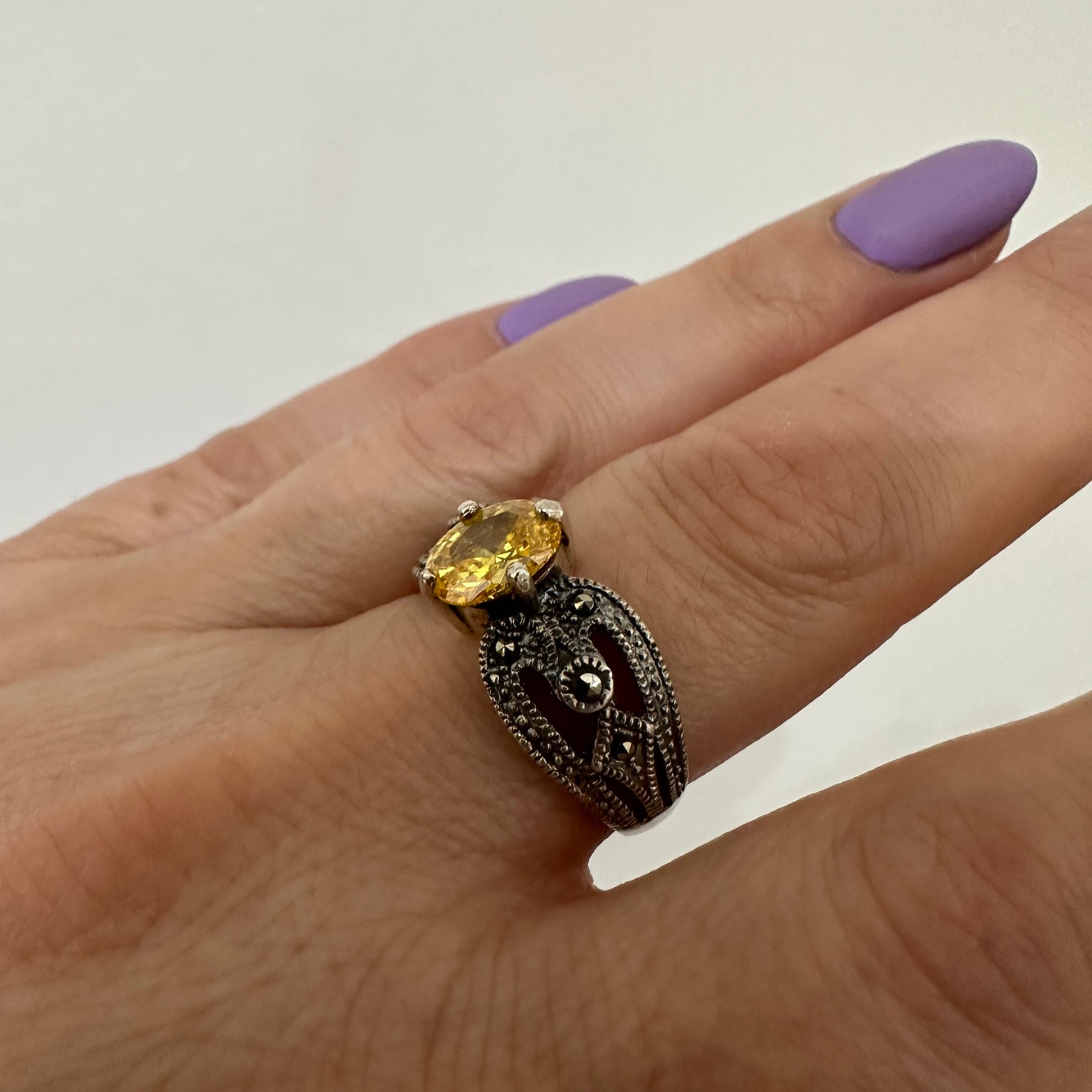 Sterling Silver Marcasite Ring CZ Armenian Jewelry Art Deco Marcasite Jewelry Handmade Gift for Women Mom Granny Armenian Gifts