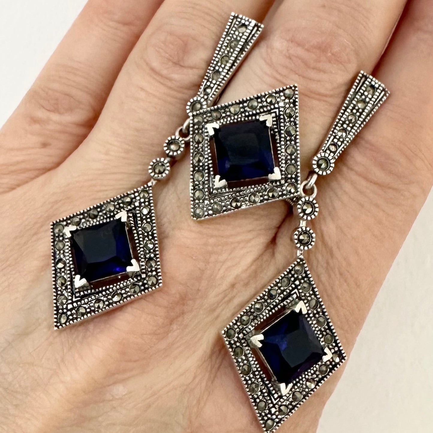 Marcasite Jewelry Ring and Earrings Sterling Silver 925 by Garust