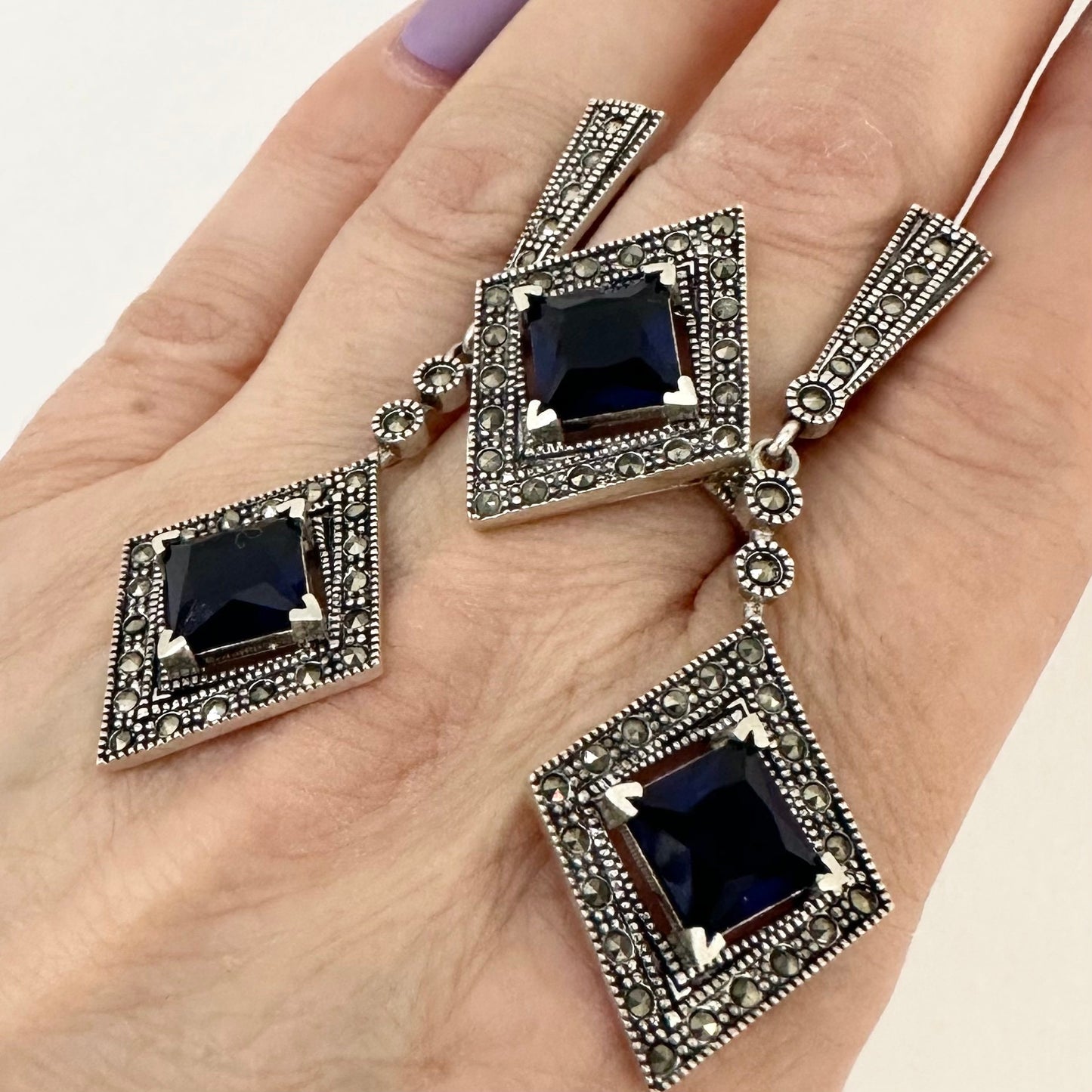 Marcasite Jewelry Ring and Earrings Set Sterling Silver 925 by Garust