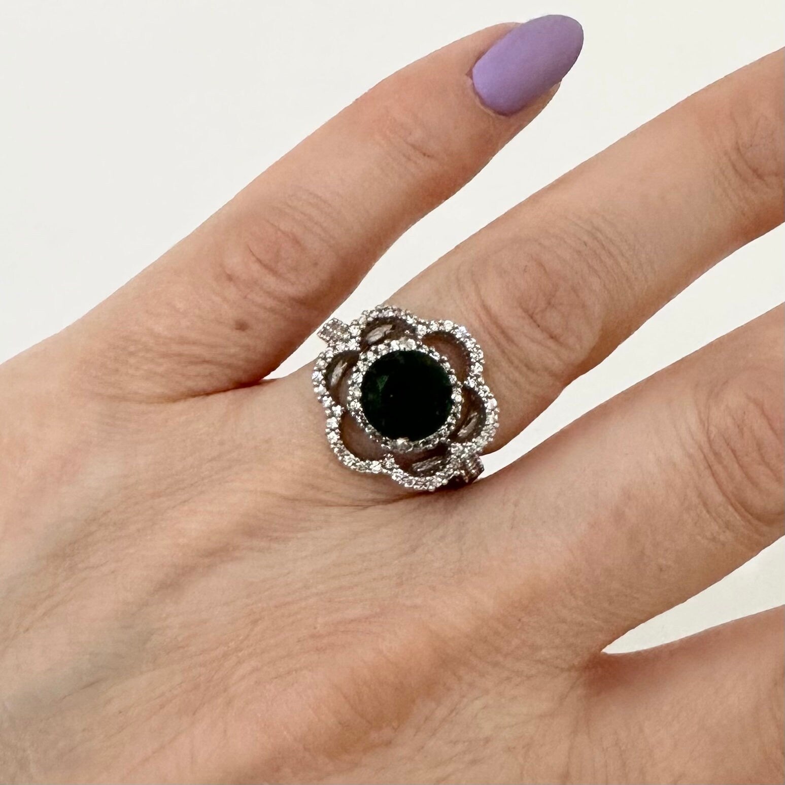 Green CZ Sterling Silver Flower Ring for Women by Garust
