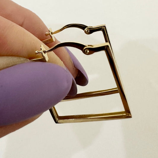 14K Gold Square Hoop Earrings Minimalist Jewelry by Garust