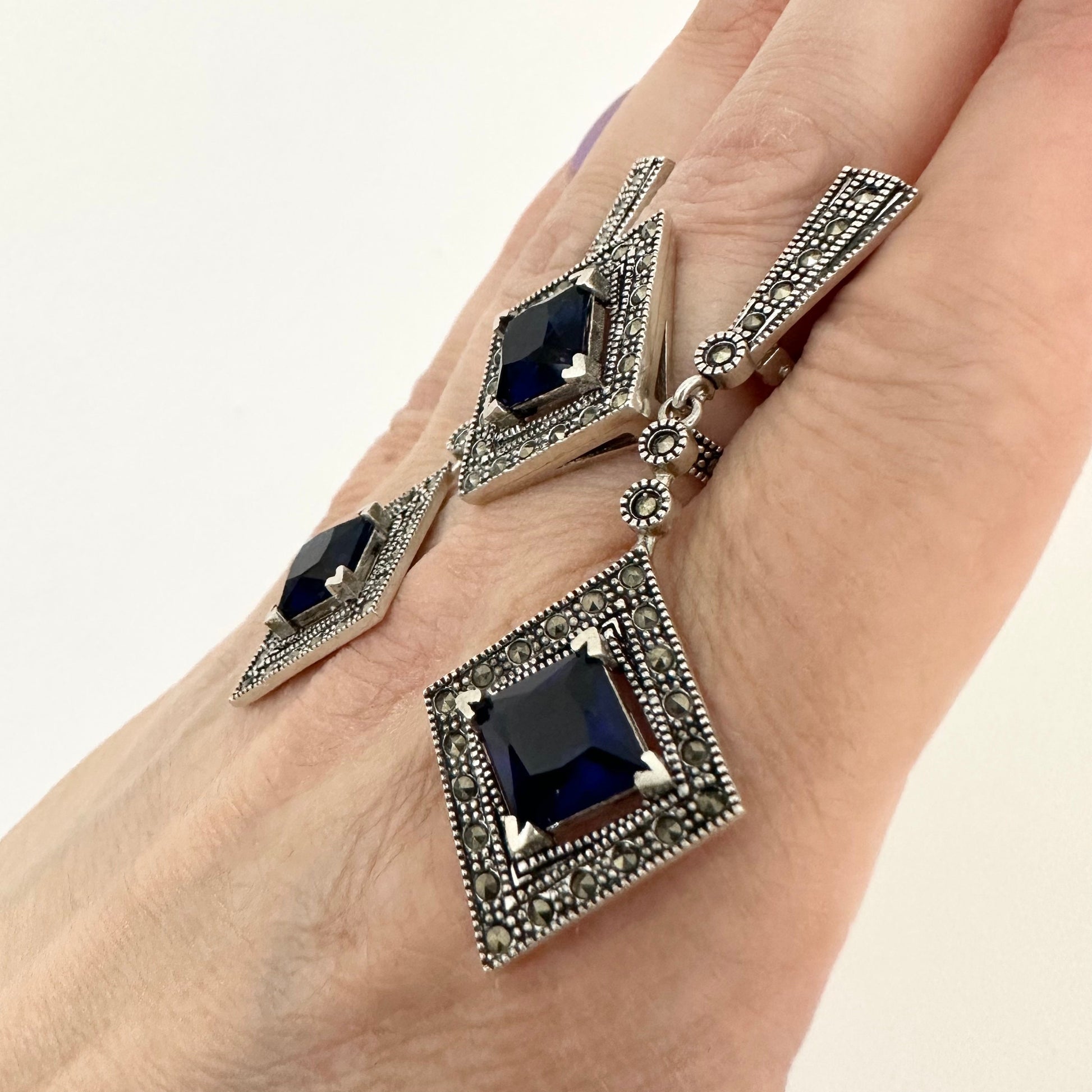 Marcasite Jewelry Set Earrings and Ring Sterling Silver Set by Garust