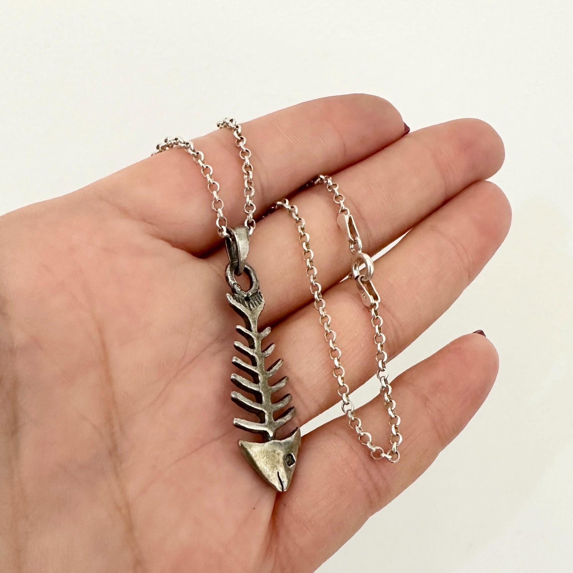 Sterling Silver Fish Skeleton Pendant Necklace by Garust