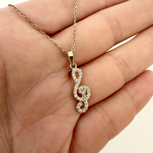 14k Gold Treble Clef Pendant Necklace Women Musical jewelry by Garust