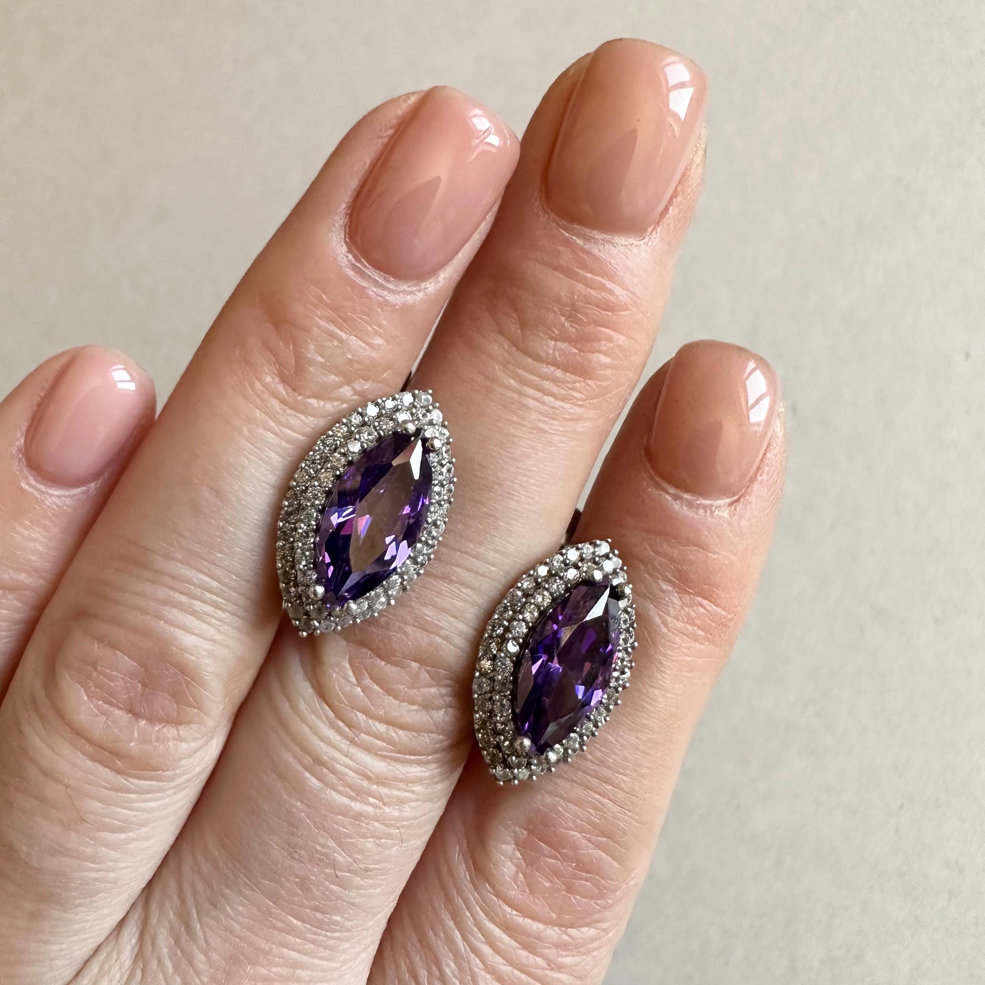 Purple Sterling Silver Marquise CZ Earrings Double Halo Earrings by Garust