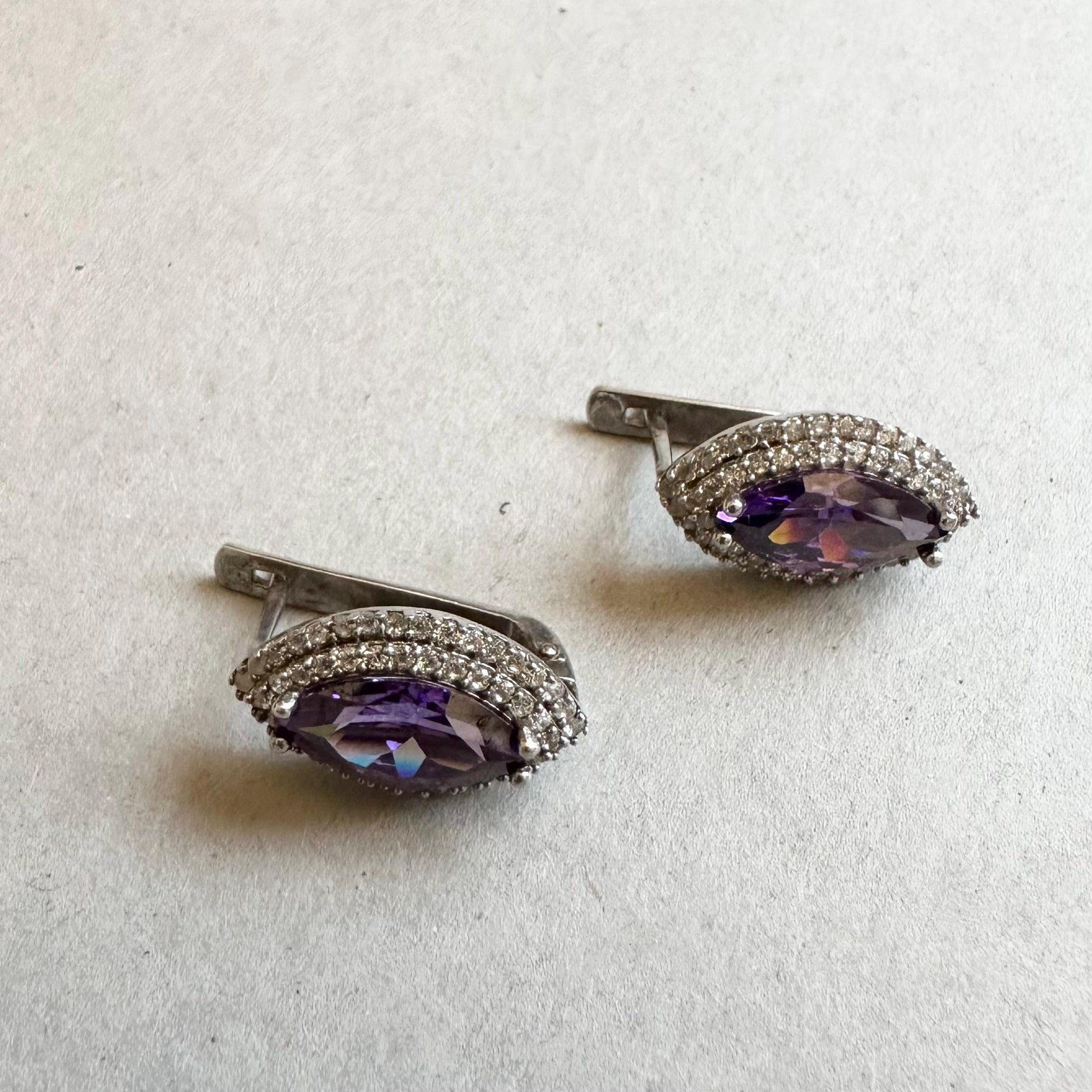 Sterling Silver 925 Marquise CZ Earrings Double Halo Earrings by Garust