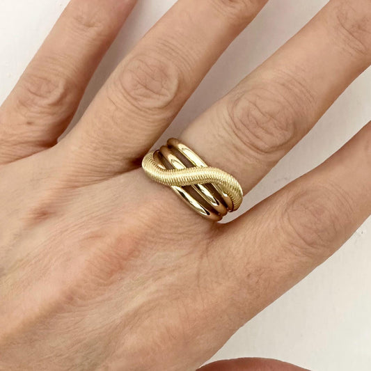 14k Solid Gold Crossover Triple Crisscross Ring by Garust