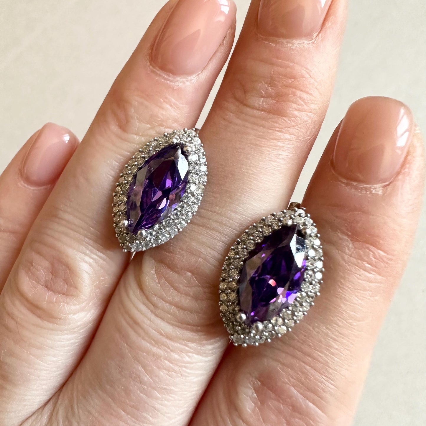 Sterling Silver Marquise CZ Earrings Double Halo Earrings by Garust