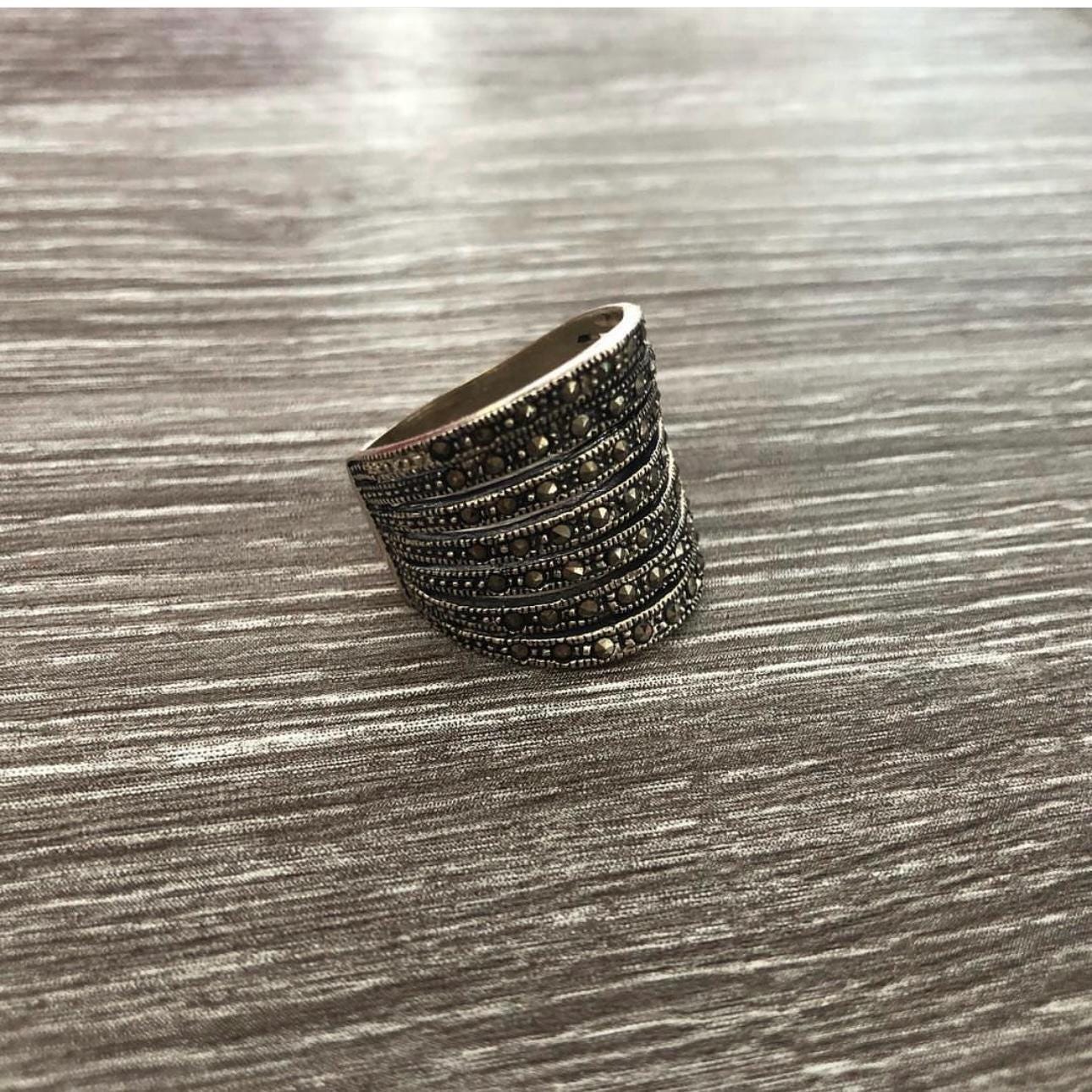 Marcasite Ring Sterling Silver Multiple Tennis Statement Ring for Women by Garust
