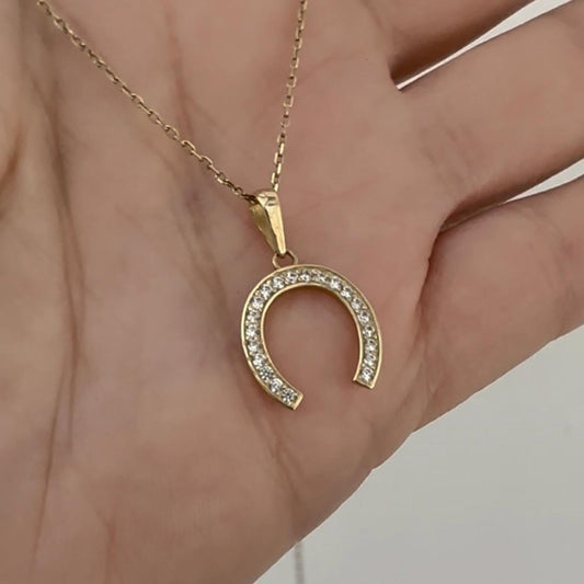 14k Gold Horseshoe Pendant Necklace Lucky Small Charm by Garust