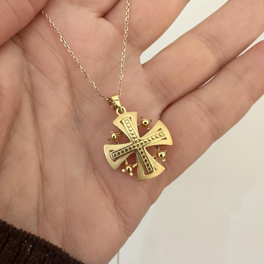 14k Solid Gold Maltese Cross Pendant Necklace by Garust